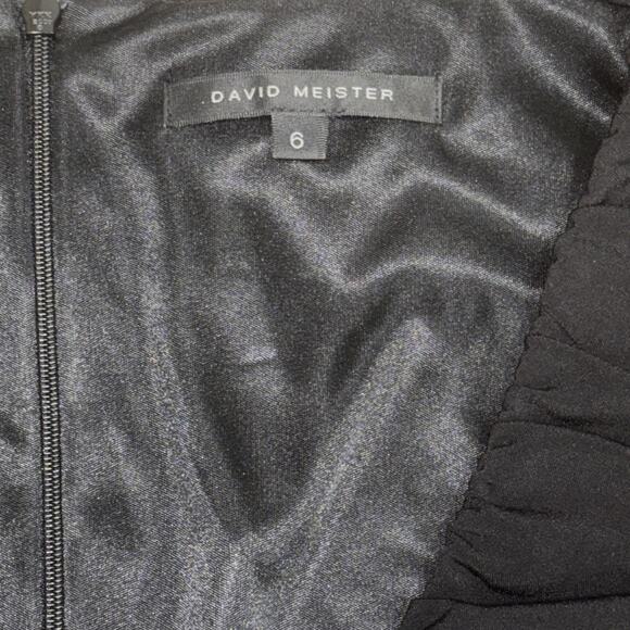 David Meister Ruched Long Sleeve Knit Cocktail Dress Black Size 6 LBD Designer - Picture 2 of 7